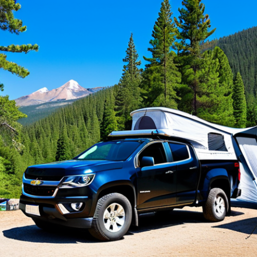 Home 3 지엠 쉐보레 콜로라도 캠핑카 변환 사례 - **
"A Chevrolet Colorado with a roof top tent mounted on a bed rack, parked in a scenic mountain ca...