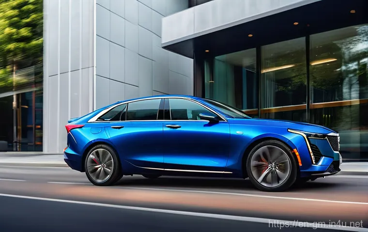 지엠 캐딜락 CT4와 메르세데스 C클래스 비교 - **Prompt for Cadillac CT4:**
    "A sleek, low-angle shot of a Cadillac CT4 in a vibrant, modern cit...