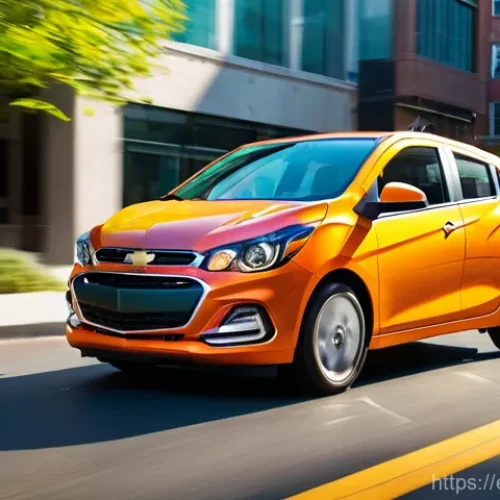 지엠 쉐보레 스파크 소형차 시장 점유율 - **A Vibrant Urban Commute with the Chevrolet Spark:**
    A bustling city street bathed in warm, lat...