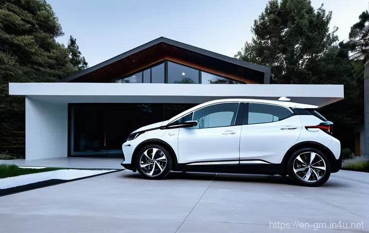 지엠 쉐보레 볼트 EUV 충전 시간 - **Home Level 2 Charging Convenience:** A modern, brightly lit garage at dawn. A silver Chevrolet Bol... 지엠 쉐보레 볼트 EUV 충전 시간 - **Home Level 2 Charging Convenience:** A modern, brightly lit garage at dawn. A silver Chevrolet Bol...