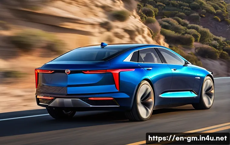 지엠 캐딜락 CT4 하이브리드 출시 가능성 - **Prompt:** "A futuristic Cadillac electric sportback sedan, similar in size to a CT5, with a sleek,...